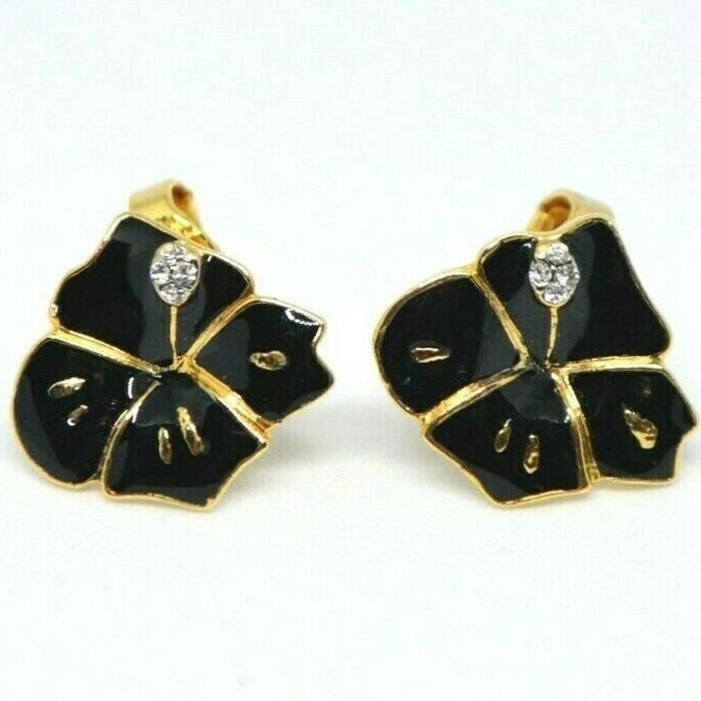 Clear Rhinestone Black Enamel Flower Clip